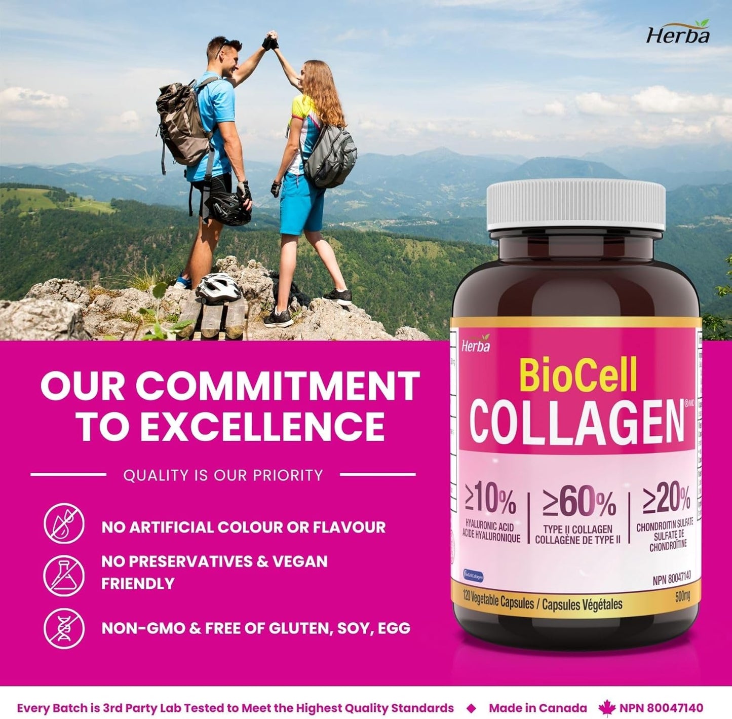 BioCell Collagen Capsules 500mg - 120 Veg Caps | Type II Collagen, Hyaluronic Acid, Chondroitin | Reduce Wrinkles, Support Joints
