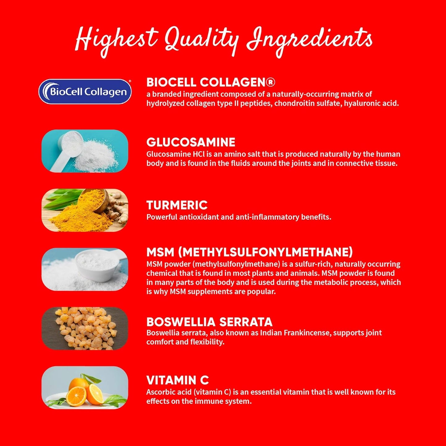 BioCell Collagen, Glucosamine, MSM, Vitamin C, Turmeric & Boswellia Serrata Joint Support Supplement | 90 Capsules | Non-GMO | Promotes Joint Comfort & Mobility