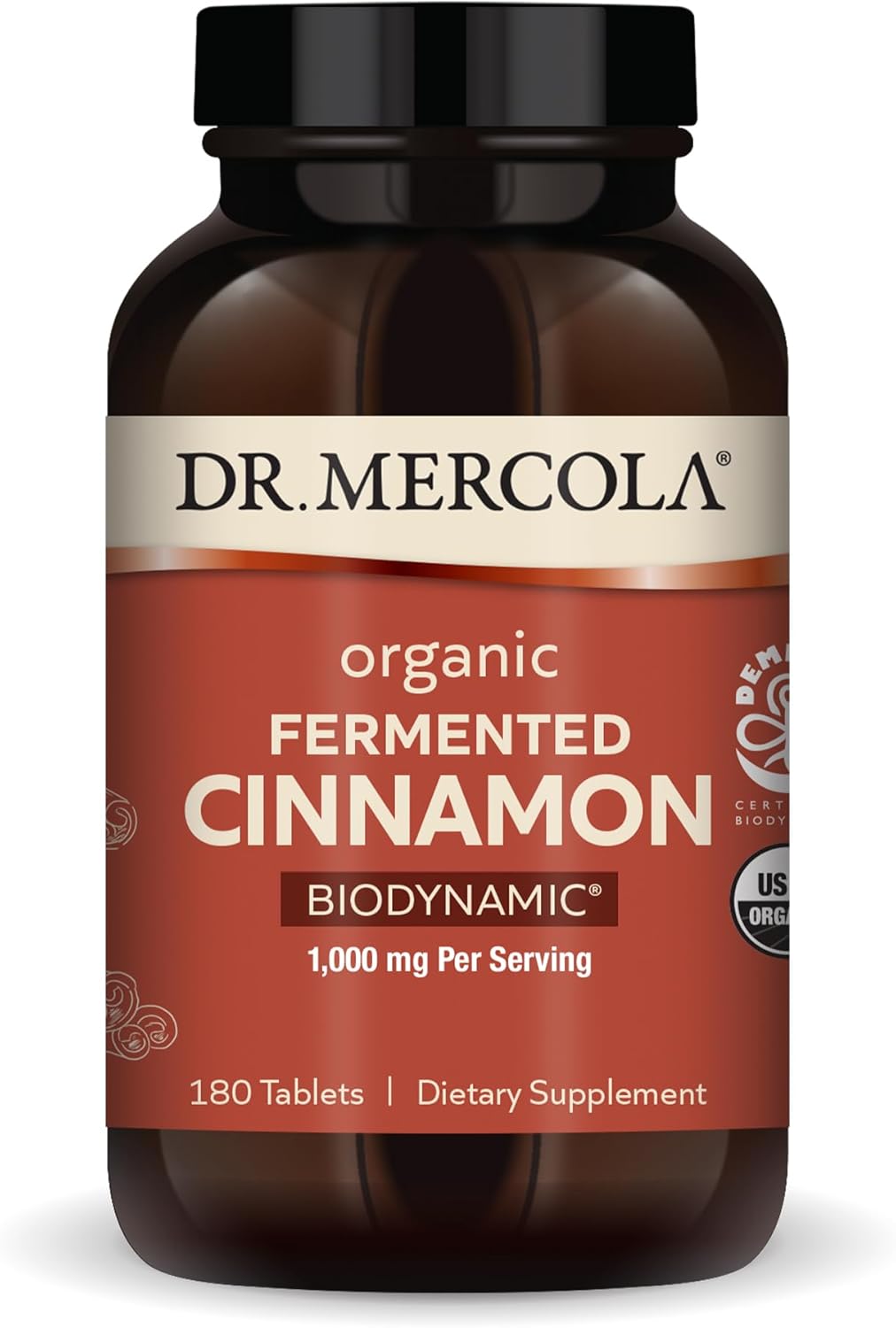 Biodynamic Organic Fermented Cinnamon 1000mg, 90 Servings (180 Tablets) - USDA Organic, Non-GMO Dietary Supplement