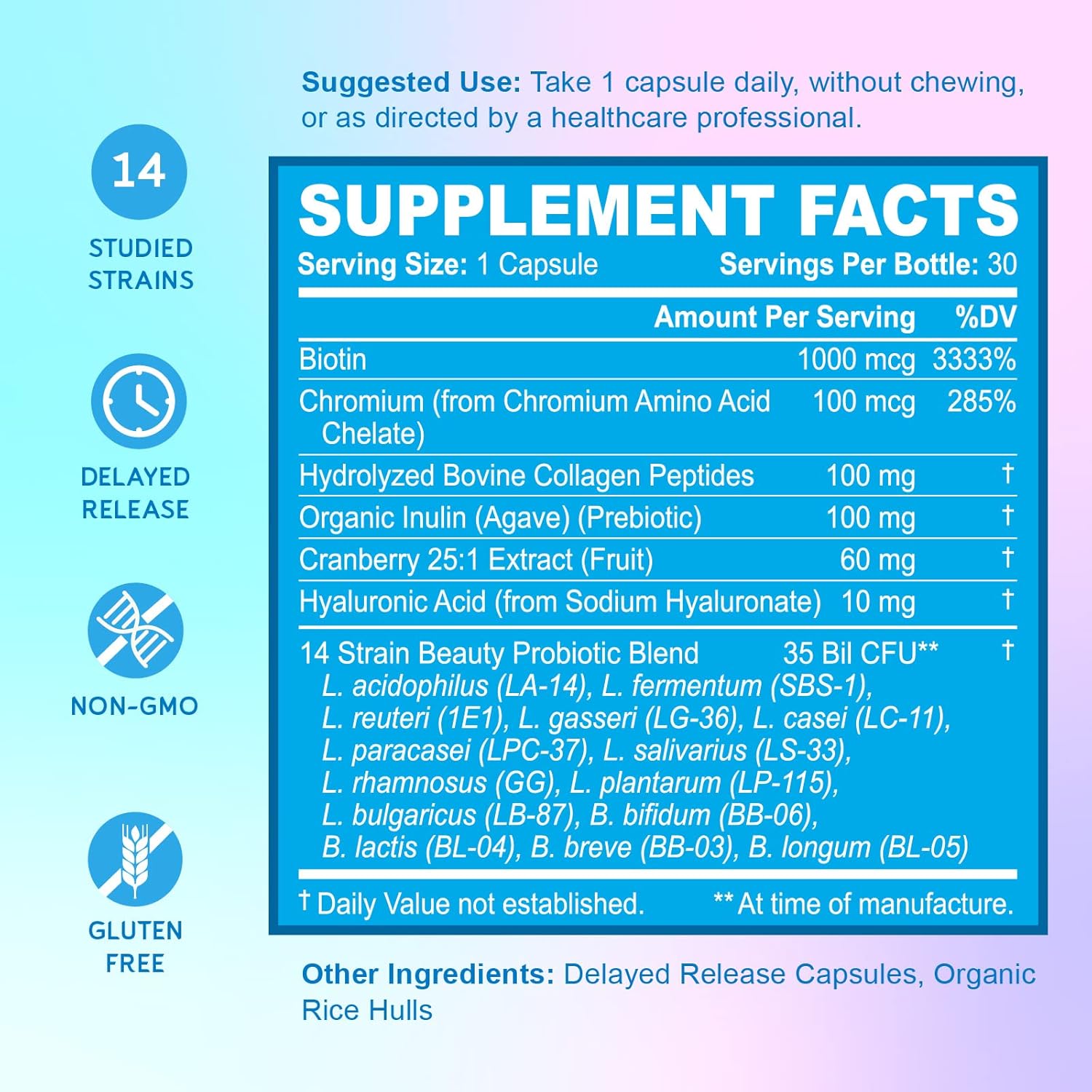 BioEmblem Beauty Probiotics for Women & Men - Advanced Probiotic Supplement for Healthy Skin & Digestion