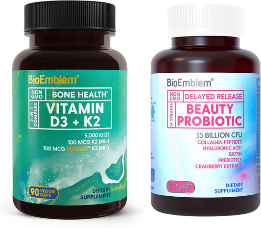 BioEmblem Beauty Probiotics with Vitamin D3 and K2 for Healthy Skin and Hair