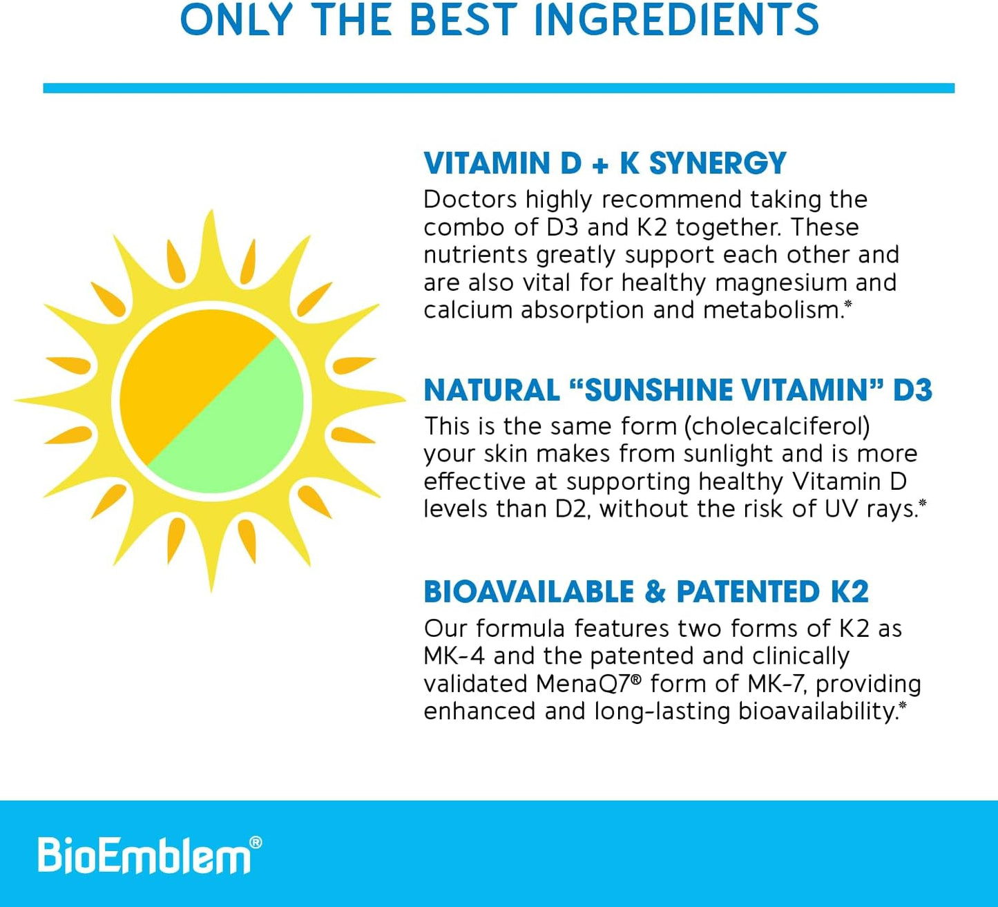 BioEmblem Beauty Probiotics with Vitamin D3 and K2 for Healthy Skin and Hair