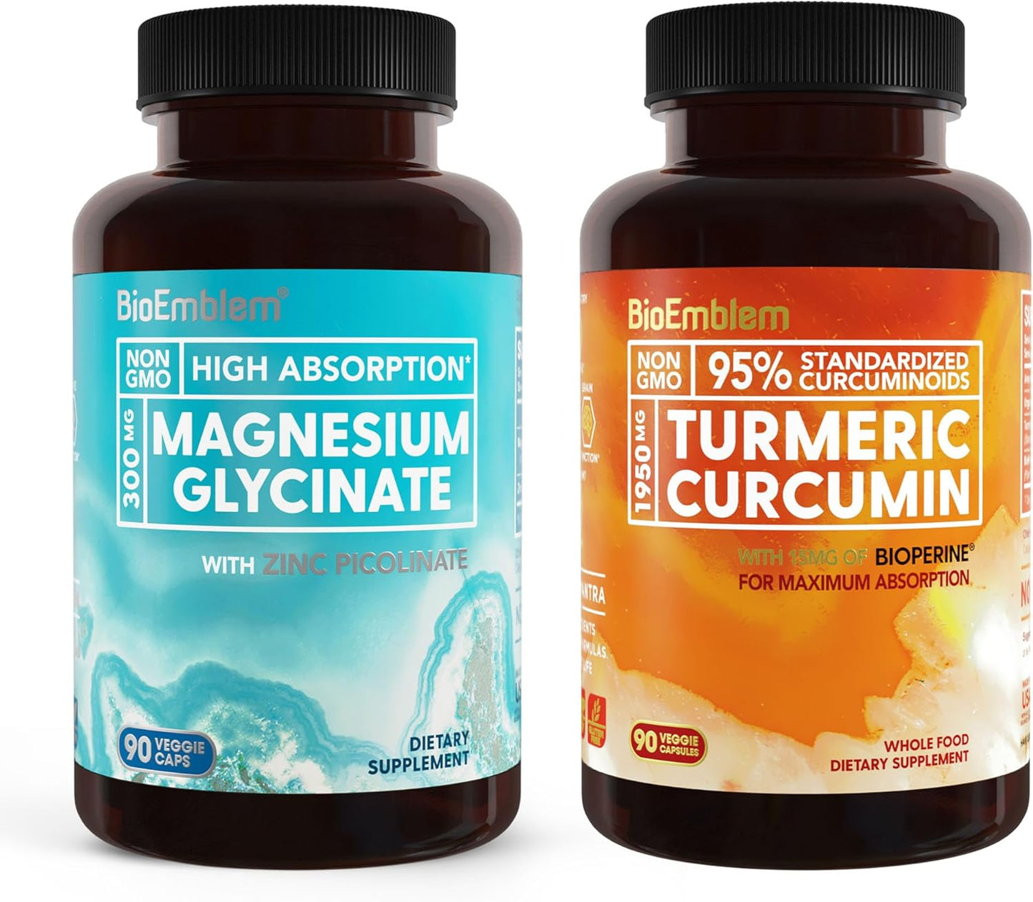 BioEmblem Magnesium Glycinate Supplement with Added Zinc and Turmeric Curcumin for Enhanced Absorption