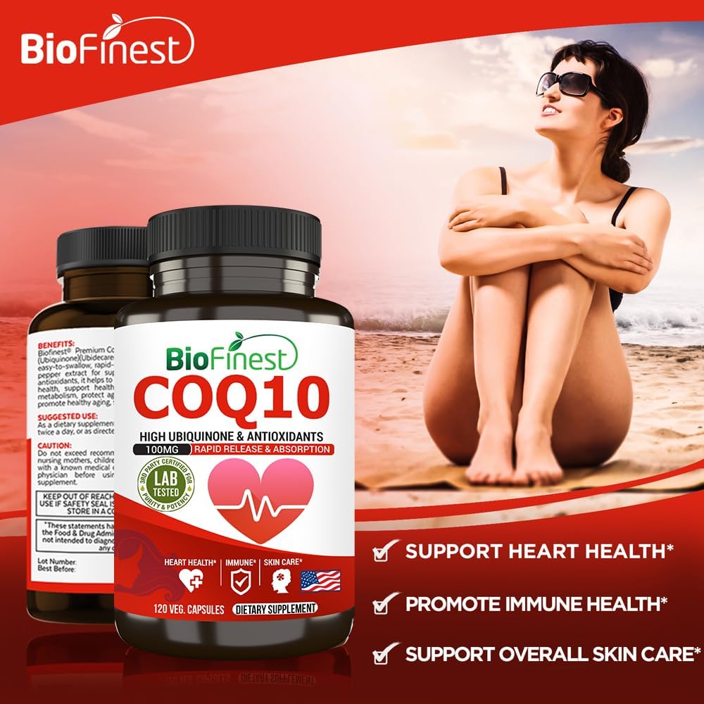 BioFinest CoQ10 100mg Supplement - Fast Absorption for Immune, Heart, & Energy Support - Antioxidant Boost - 120 Capsules