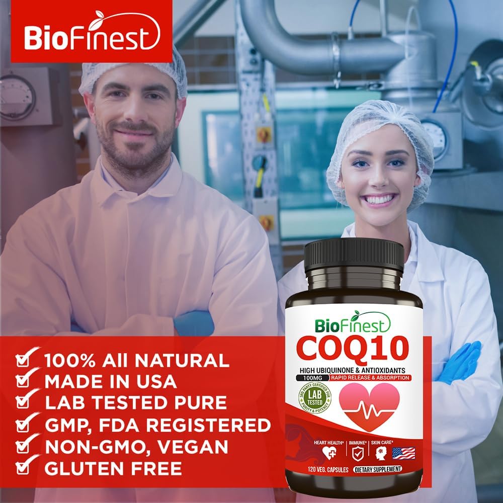 BioFinest CoQ10 100mg Supplement - Fast Absorption for Immune, Heart, & Energy Support - Antioxidant Boost - 120 Capsules