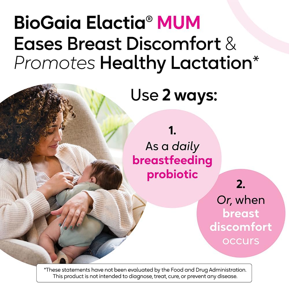 BioGaia Elactia Breastfeeding Probiotic - Supports Healthy Lactation for Mom & Baby - 30 Count