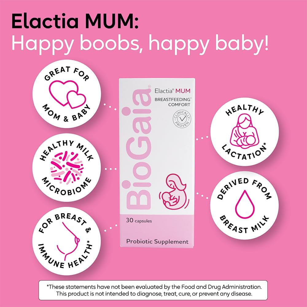 BioGaia Elactia Breastfeeding Probiotic - Supports Healthy Lactation for Mom & Baby - 30 Count
