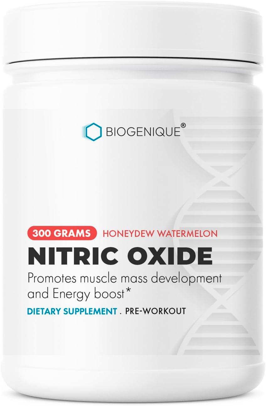 Biogenique Nitric Oxide Pre Workout Powder - Honeydew Watermelon Flavor - Energy Boost & Muscle Support - Vegan & Gluten Free - Made in USA