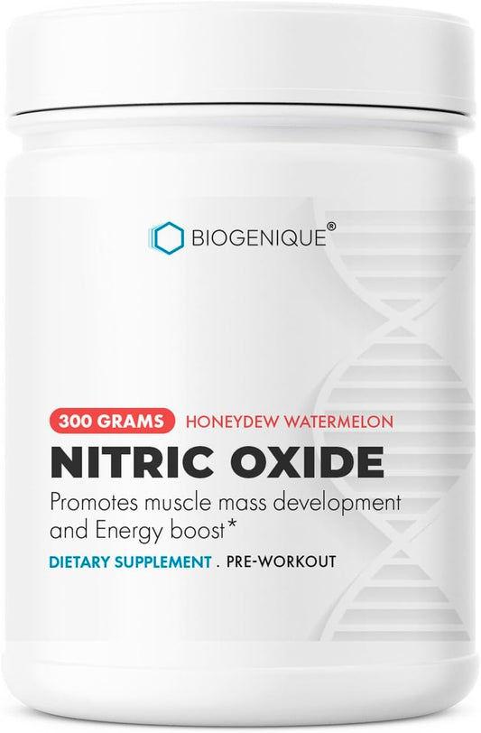 Biogenique Nitric Oxide Pre Workout Powder - Honeydew Watermelon Flavor - Energy Boost & Muscle Support - Vegan & Gluten Free - Made in USA