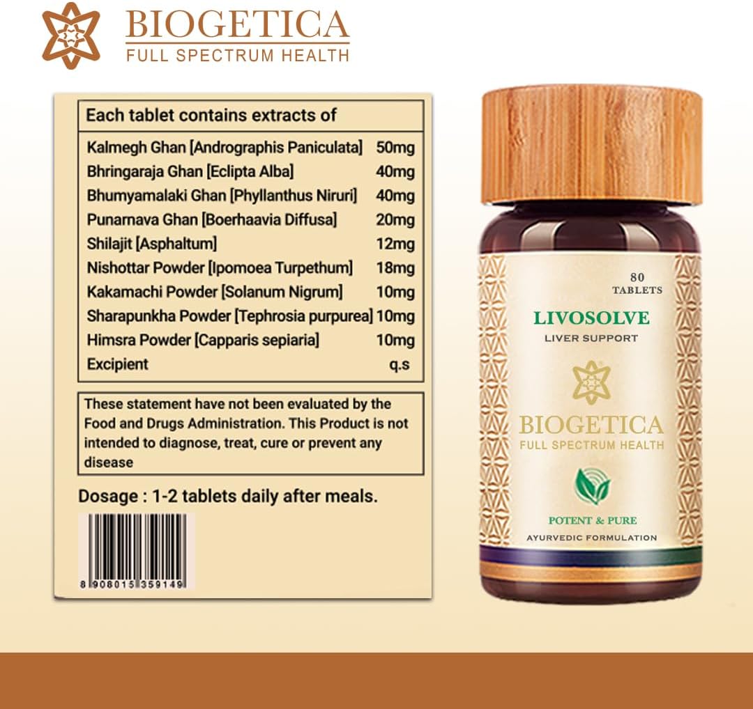 Biogetica Livosolve Liver Care Supplement - Detox & Cleanse for Total Support - Vegan & Non-GMO - 80 Tablets