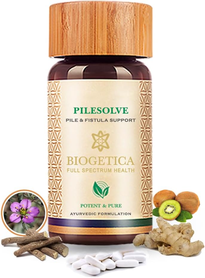Biogetica Pilesolve Herbal Supplement with Licorice and Ginger - Non-GMO Vegan Ayurveda Powder