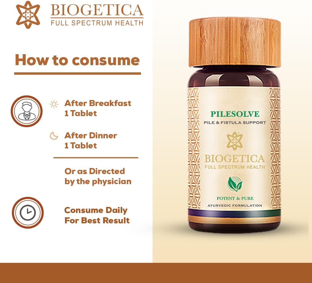 Biogetica Pilesolve Herbal Supplement with Licorice and Ginger - Non-GMO Vegan Ayurveda Powder
