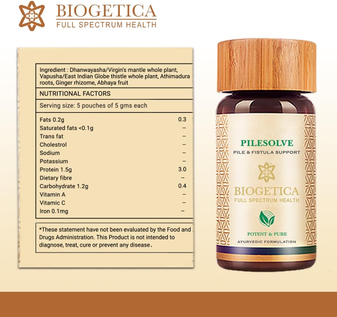 Biogetica Pilesolve Herbal Supplement with Licorice and Ginger - Non-GMO Vegan Ayurveda Powder