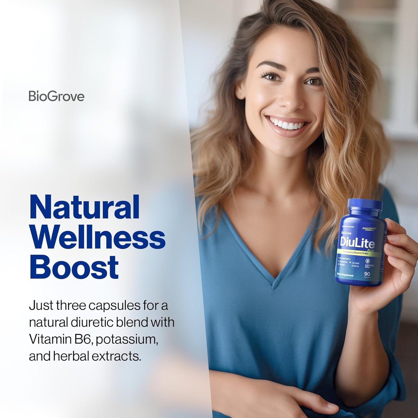 BioGrove Diulite Water Pills - Reduce Swollen Feet & Legs, Water Retention & Puffiness - Easy-to-Swallow Pills for Fast Water Weight Loss - Top Quality & Value Without Side Effects