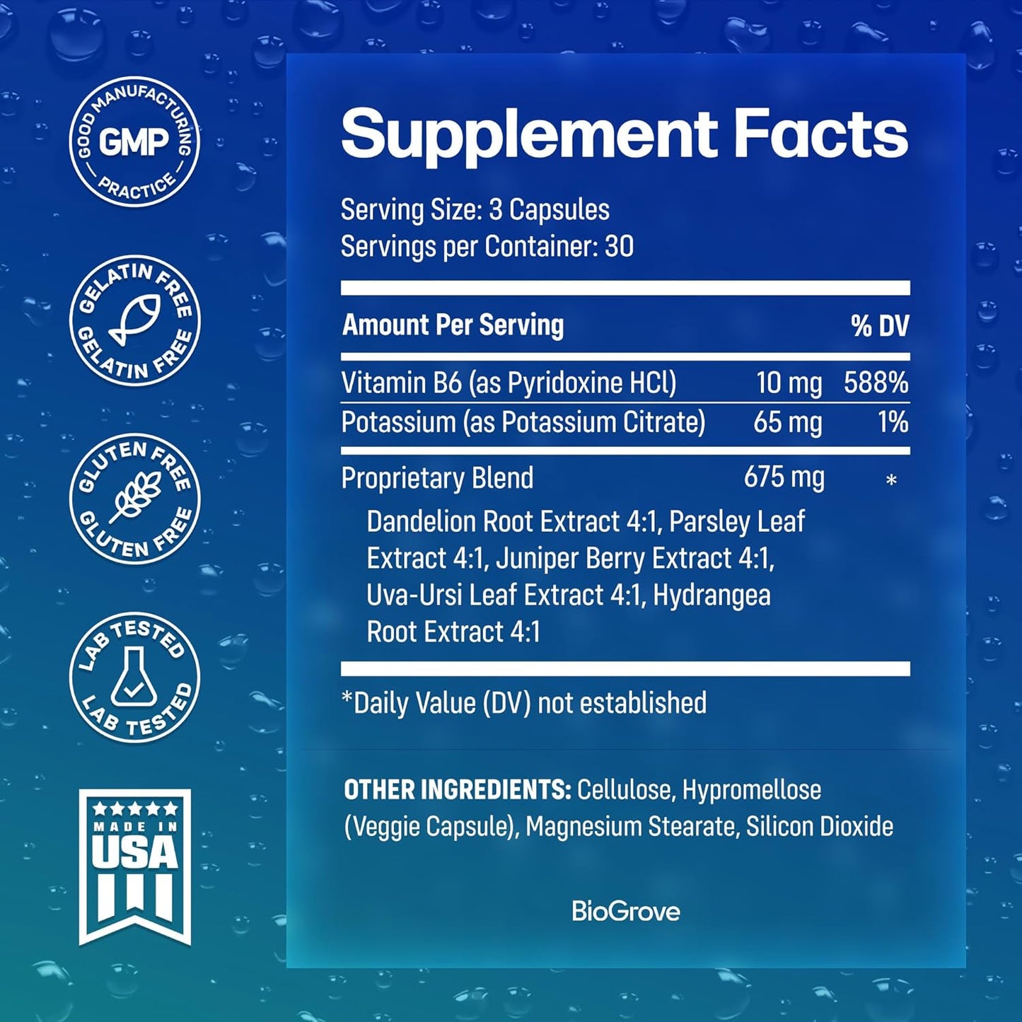 BioGrove Diulite Water Pills - Reduce Swollen Feet & Legs, Water Retention & Puffiness - Easy-to-Swallow Pills for Fast Water Weight Loss - Top Quality & Value Without Side Effects