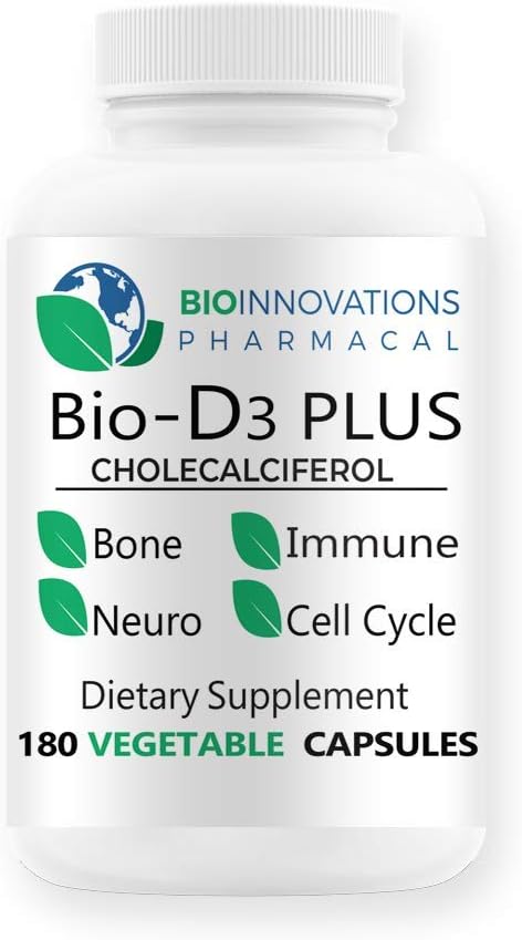 BioInnovations Pharmacal Bio-D3 Plus Boron Vitamin K2 Magnesium & Zinc Capsules - Supports Overall Health and Wellness - 180 Vegan Capsules