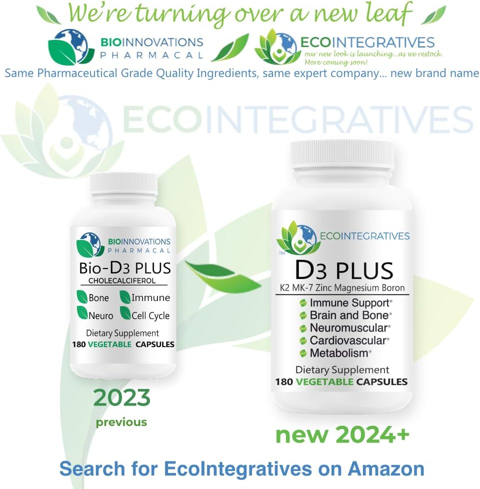 BioInnovations Pharmacal Bio-D3 Plus Boron Vitamin K2 Magnesium & Zinc Capsules - Supports Overall Health and Wellness - 180 Vegan Capsules