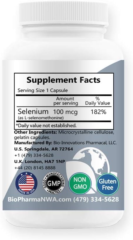 BioInnovations Pharmacal SE-100 100 mcg - 100 Count Pure Selenium Supplement for Immune, Cardiovascular, and Thyroid Health