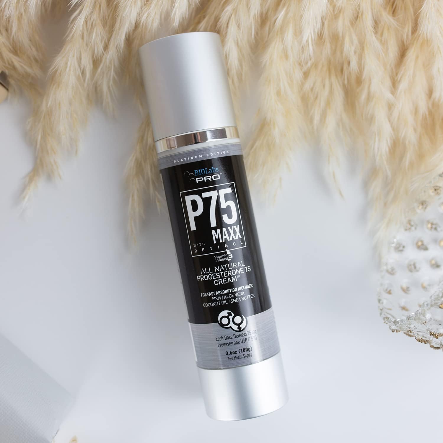 BIOLABS PRO Natural P75 Maxx Retinol Cosmetic Cream - 7000MG Progesterone - 7.5% - 3 Month Supply - Unscented - 3.6oz