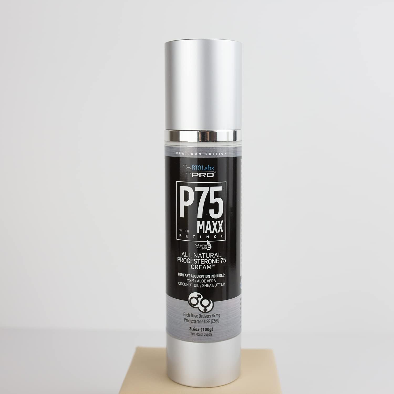 BIOLABS PRO Natural P75 Maxx Retinol Cosmetic Cream - 7000MG Progesterone - 7.5% - 3 Month Supply - Unscented - 3.6oz