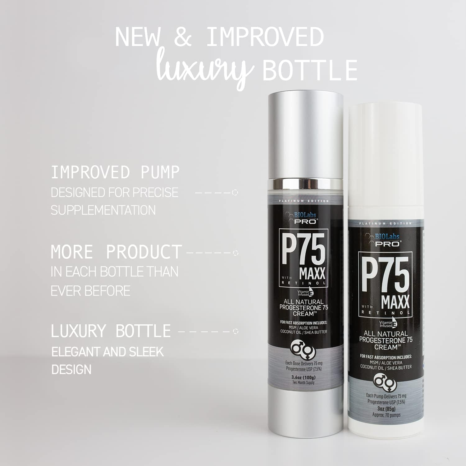 BIOLABS PRO Natural P75 Maxx Retinol Cosmetic Cream - 7000MG Progesterone - 7.5% - 3 Month Supply - Unscented - 3.6oz