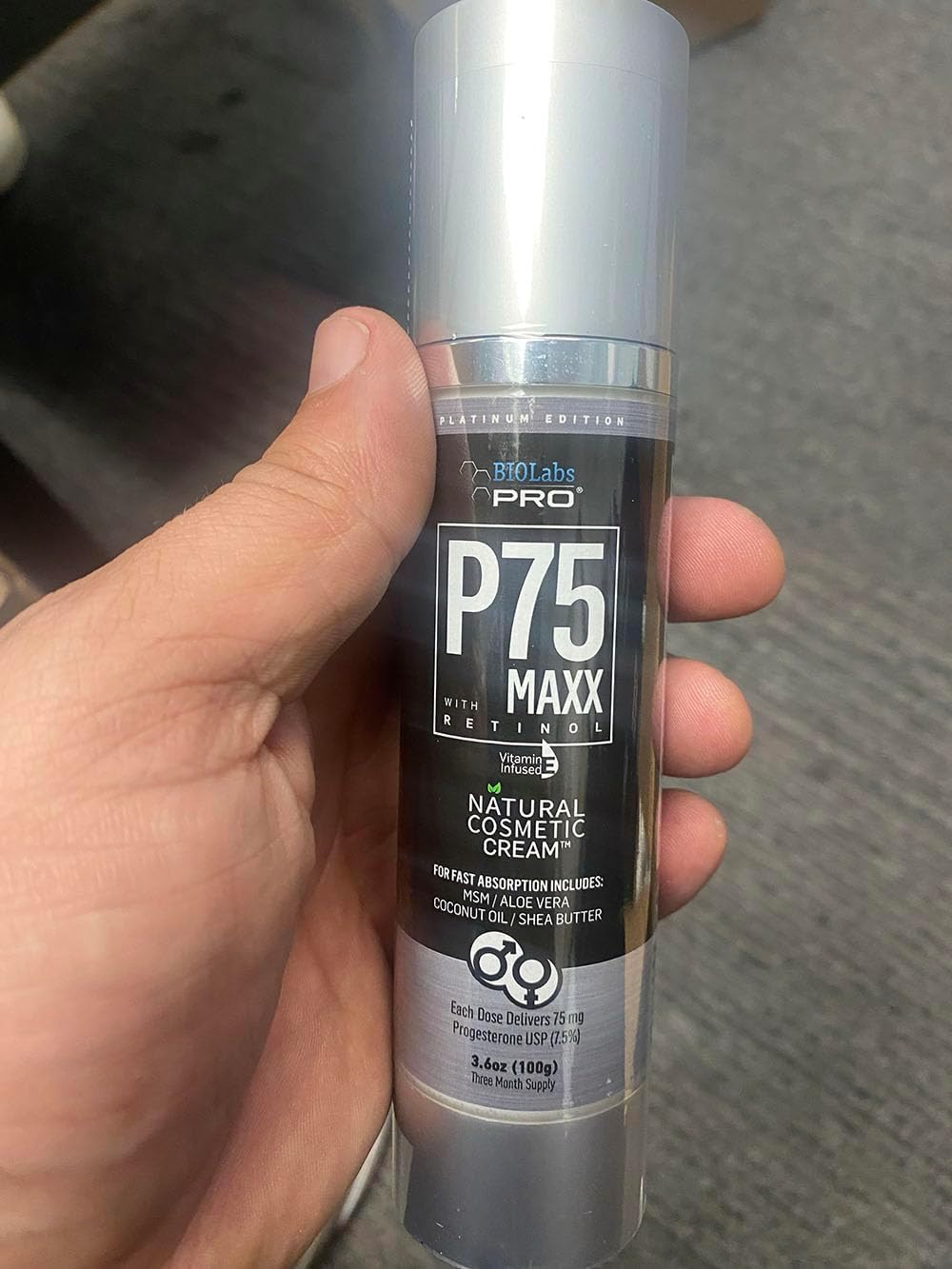 BIOLABS PRO Natural P75 Maxx Retinol Cosmetic Cream - 7000MG Progesterone - 7.5% - 3 Month Supply - Unscented - 3.6oz