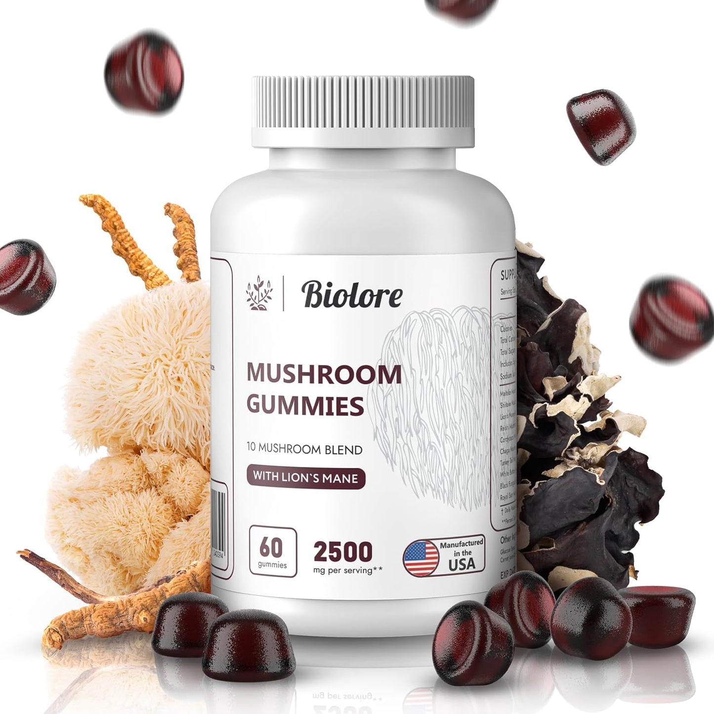 Biolore Mushroom Complex Gummies: Brain and Immune Support with 10 Powerful Mushrooms - Chaga, Lions Mane, Reishi, Cordyceps - Mushroom Superfood Pack