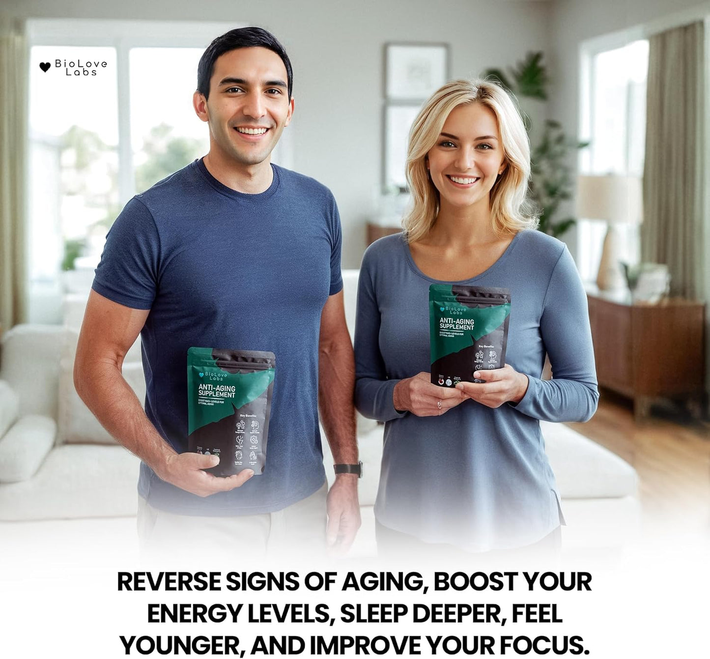 BioLove Labs NAD 3-in-1 Booster with NR, Fisetin, Resveratrol, K2 & D3 for Healthy Aging & Immune Support - 90 Capsules