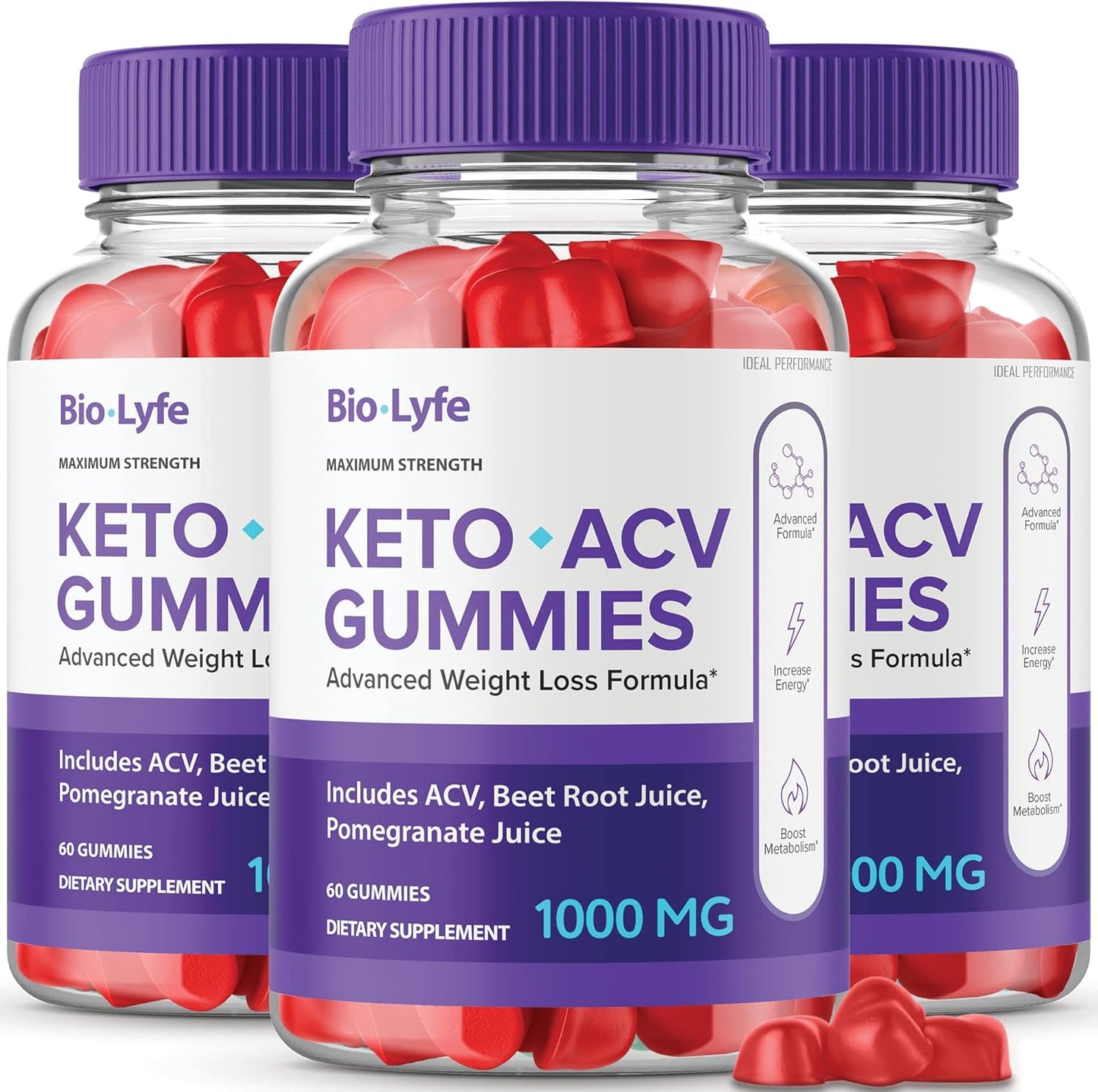 Biolyfe Keto Gummies 3 Pack for Optimal Performance and ACV Support (180 Gummies)