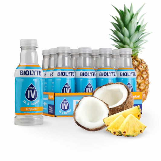 BIOLYTE Tropical Electrolyte Drink - 12 Pack of Medical-Grade Hydration Water with Electrolytes for Energy & Rehydration