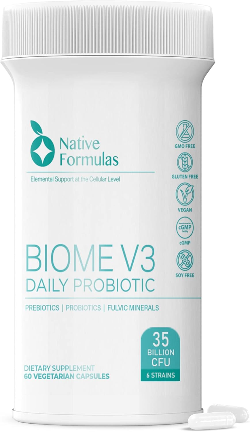 Biome V3 Probiotic, Prebiotic, & Fulvic Minerals - 35 Billion CFU, 6 Strains - 60 Vegan Capsules - Supports Digestive, Immune & Gut Health