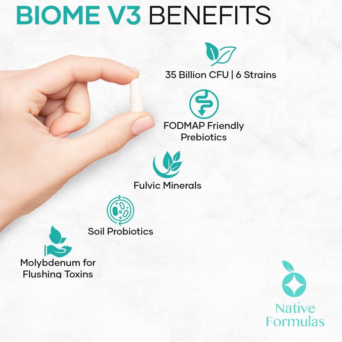 Biome V3 Probiotic, Prebiotic, & Fulvic Minerals - 35 Billion CFU, 6 Strains - 60 Vegan Capsules - Supports Digestive, Immune & Gut Health