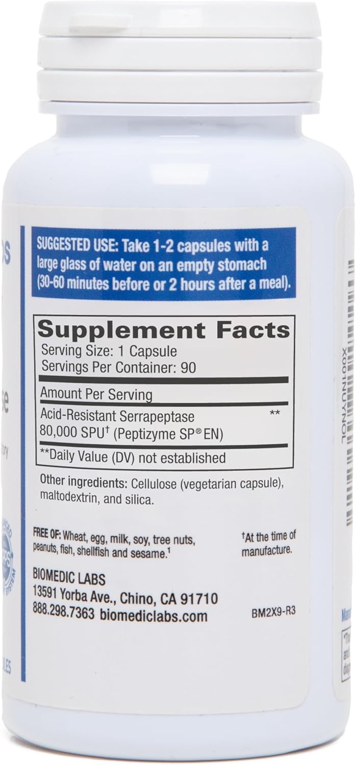 Biomedic Labs RX Serra-RX 80,000 SPU Serrapeptase Capsules for Sinus & Lung Health - Non-GMO, Gluten Free, Vegan Formula with Acid-Resistant Enzymes