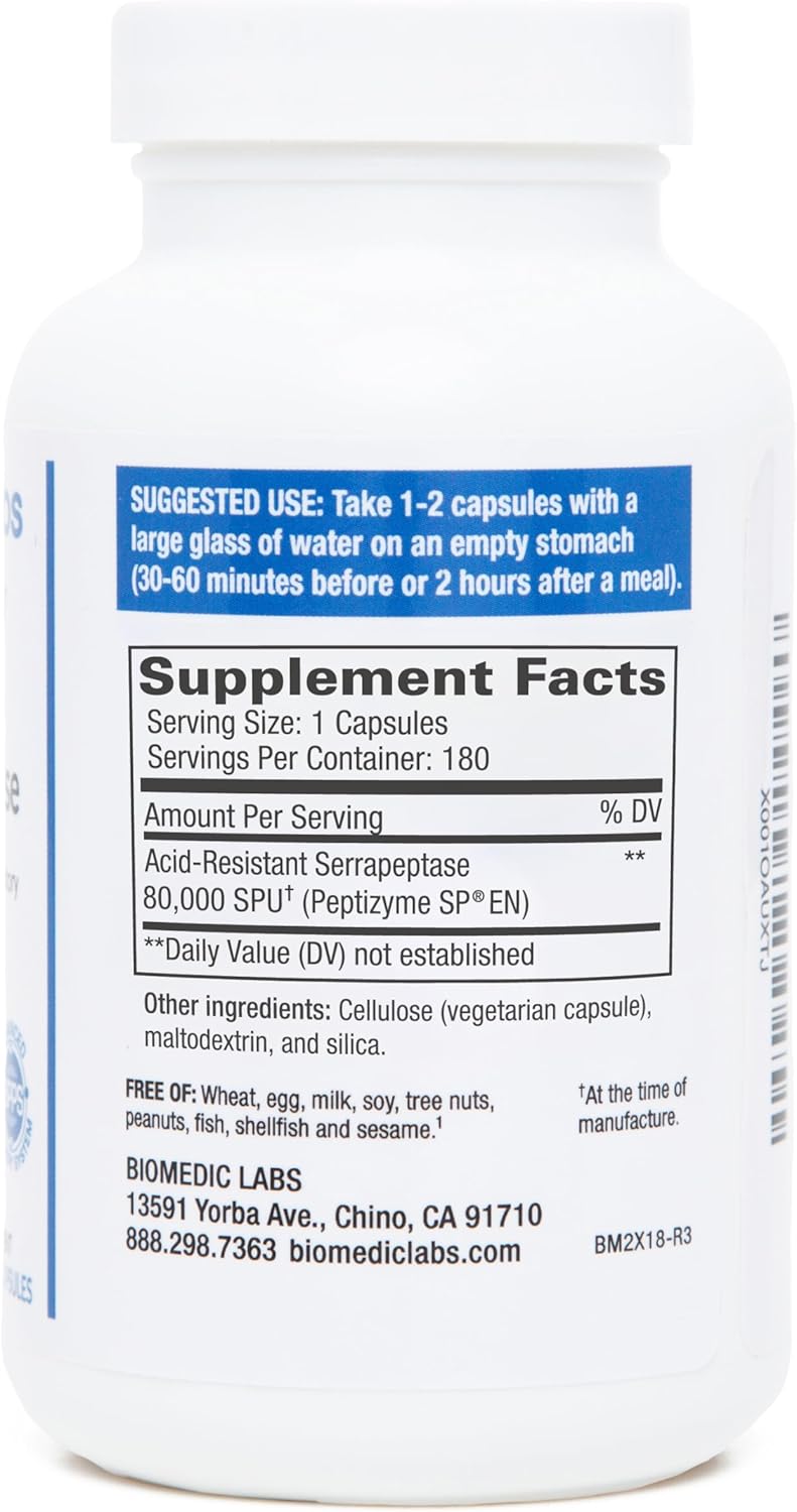 Biomedic Labs RX Serra-RX 80,000 SU Serrapeptase - Enzyme for Sinus & Lung Health, 180 Capsules, Non-GMO, Gluten-Free, Vegan