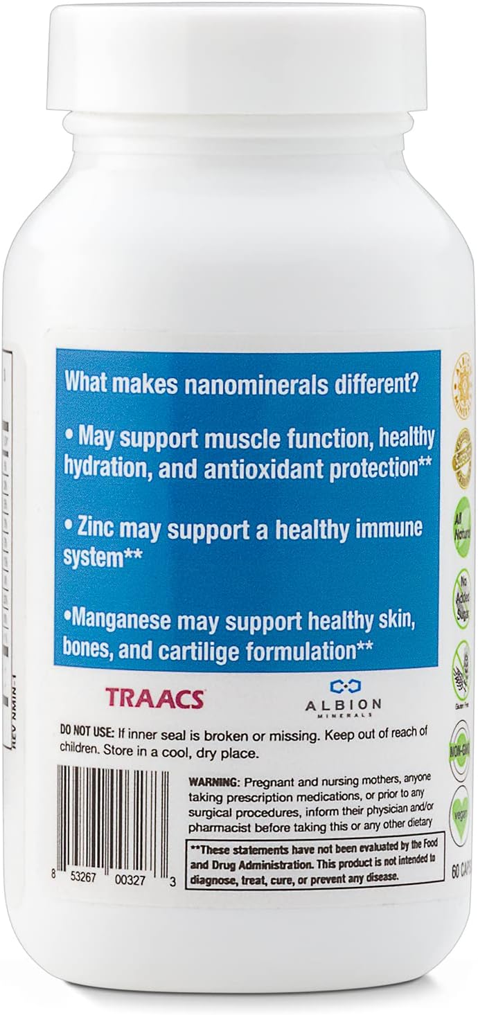 Biopharma Scientific NanoMinerals Chelated Multi-Mineral Capsules - 30 Servings with Calcium, Iron, Magnesium, Zinc, Potassium, Manganese, Chromium, Copper