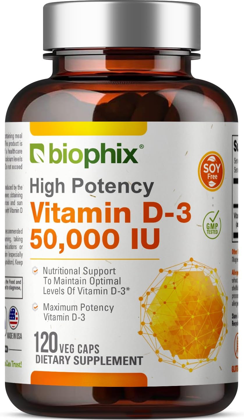 Biophix Vitamin D-3 10000 IU Softgels - High Potency with Extra Virgin Olive Oil for Strong Bones and Immune Health