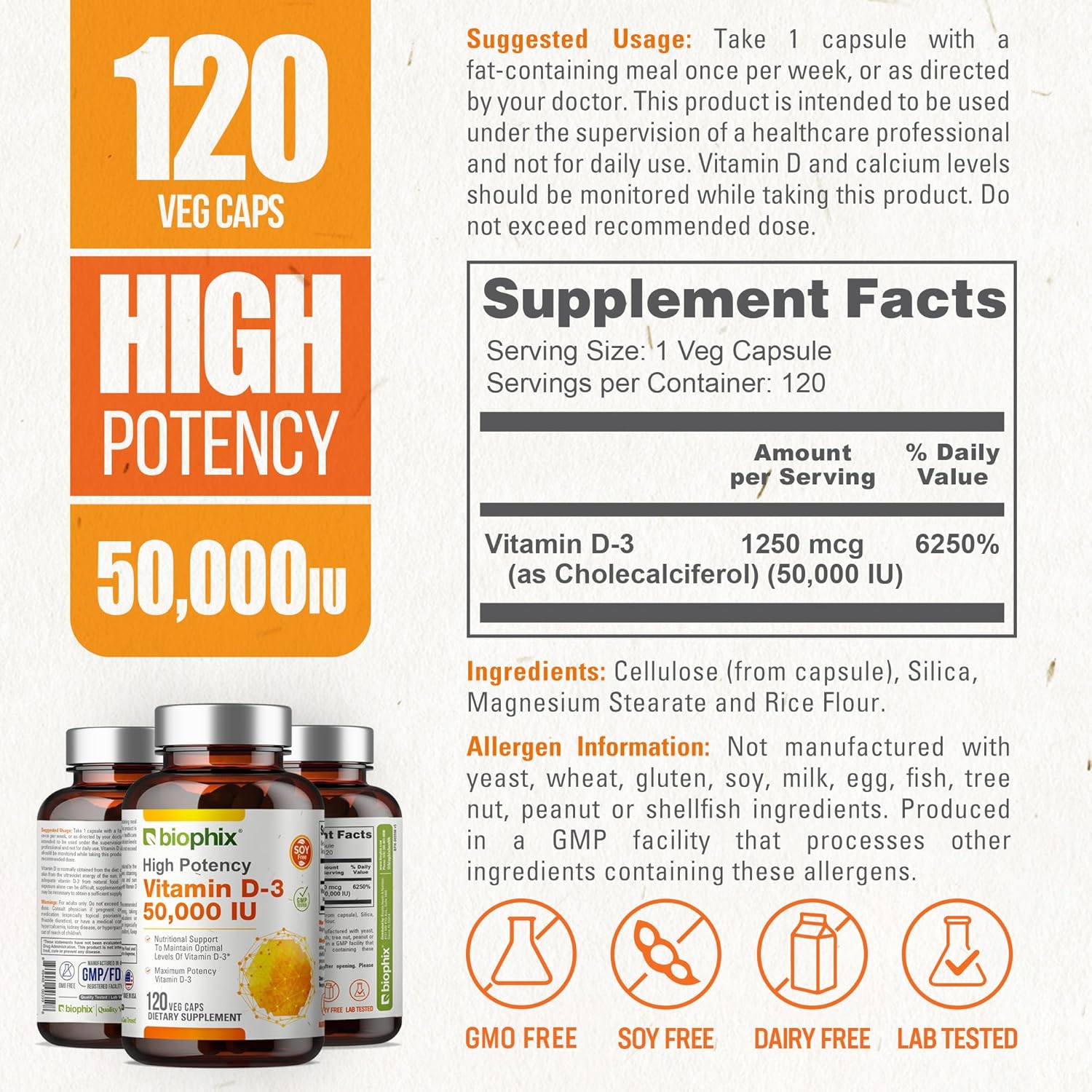 Biophix Vitamin D-3 10000 IU Softgels - High Potency with Extra Virgin Olive Oil for Strong Bones and Immune Health