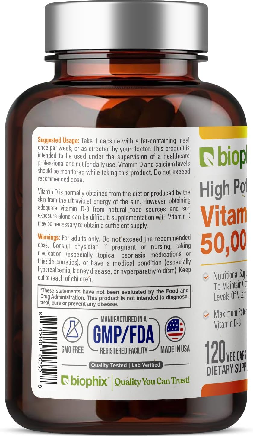 Biophix Vitamin D-3 10000 IU Softgels - High Potency with Extra Virgin Olive Oil for Strong Bones and Immune Health