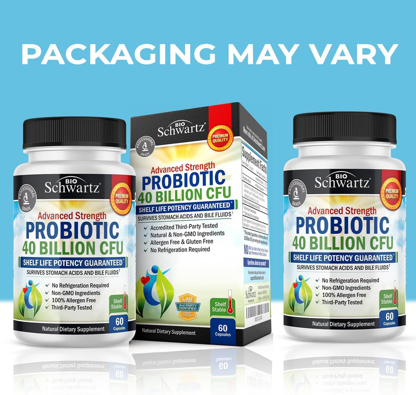 BioSchwartz 40 Billion CFU Probiotic Supplement with Astragalus and Lactobacillus Acidophilus for Women and Men - Shelf Stable Digestive Health Complex with Prebiotics