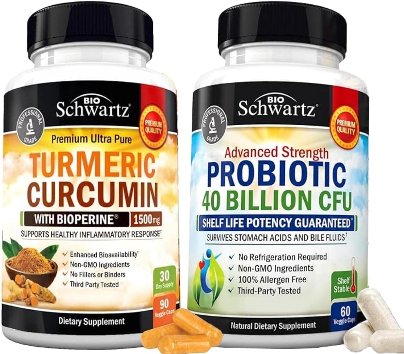 BioSchwartz 40 Billion CFU Probiotic & Turmeric Curcumin Combo - 1 Month Supply