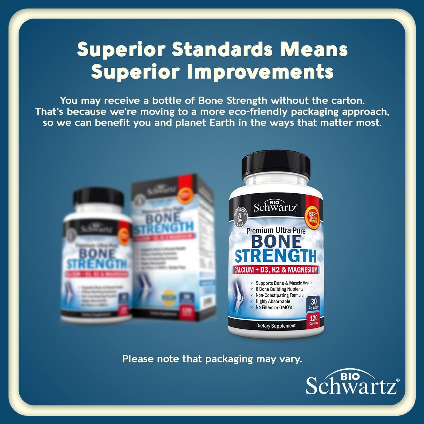 BioSchwartz Bone Strength Calcium Supplement with Vitamin D3, K2, C, Magnesium, Zinc - 8 Bone Health Nutrients, High Absorption - 120 Veggie Capsules