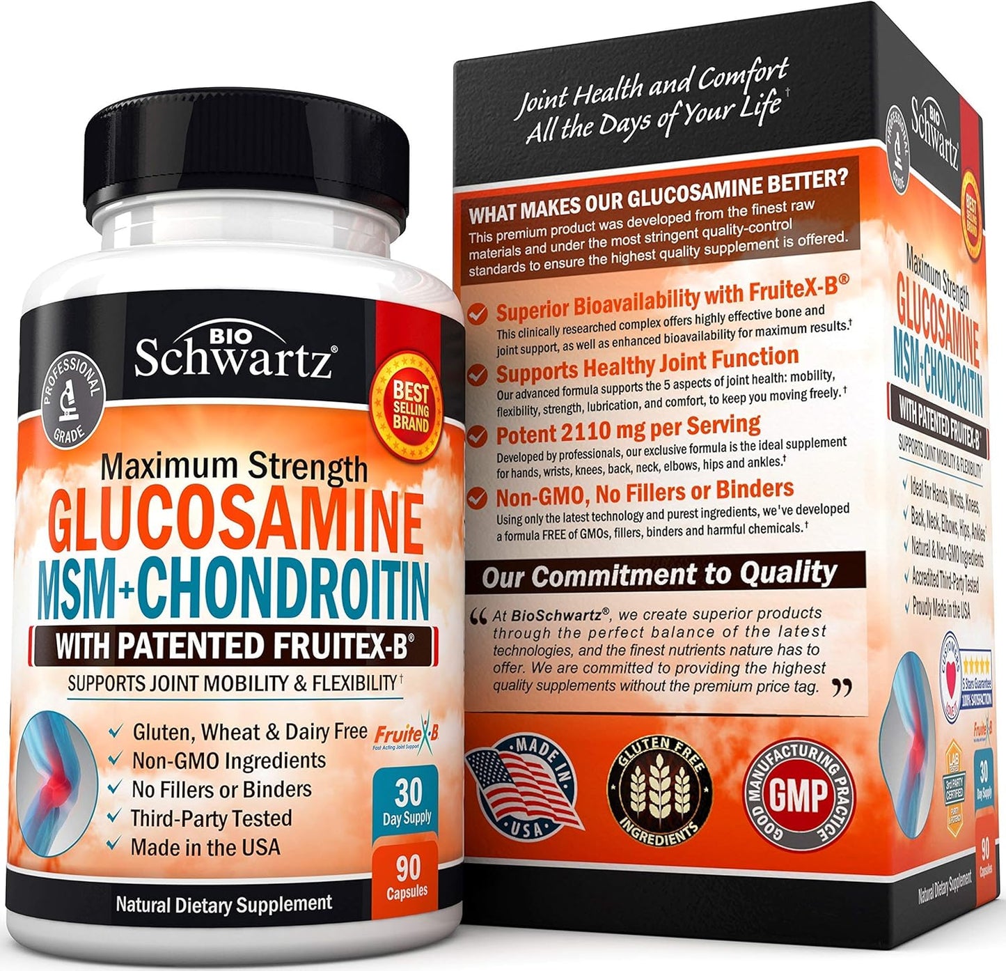 BioSchwartz Collagen Peptides Powder with Glucosamine, Chondroitin, and MSM - Bone & Joint Support Supplement for Flexibility and Cartilage Health