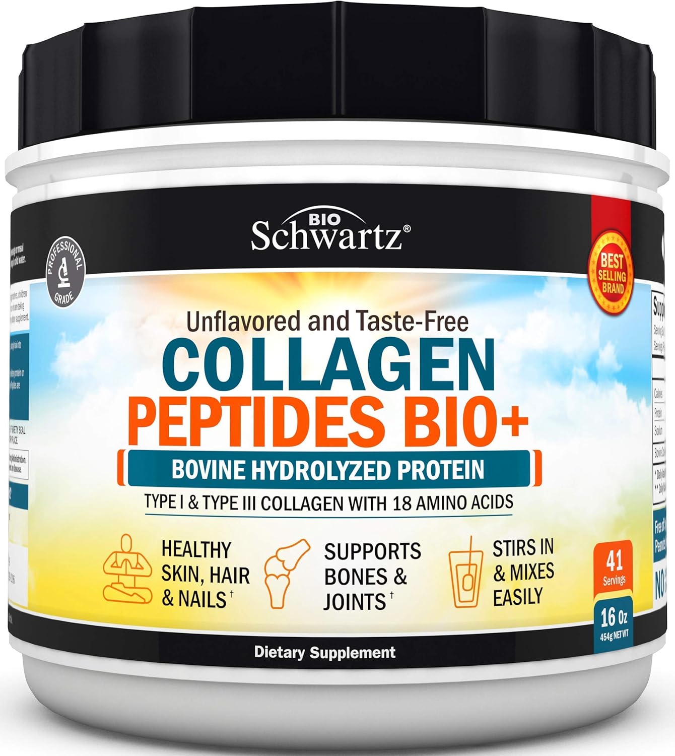 BioSchwartz Collagen Peptides Powder with Glucosamine, Chondroitin, and MSM - Bone & Joint Support Supplement for Flexibility and Cartilage Health