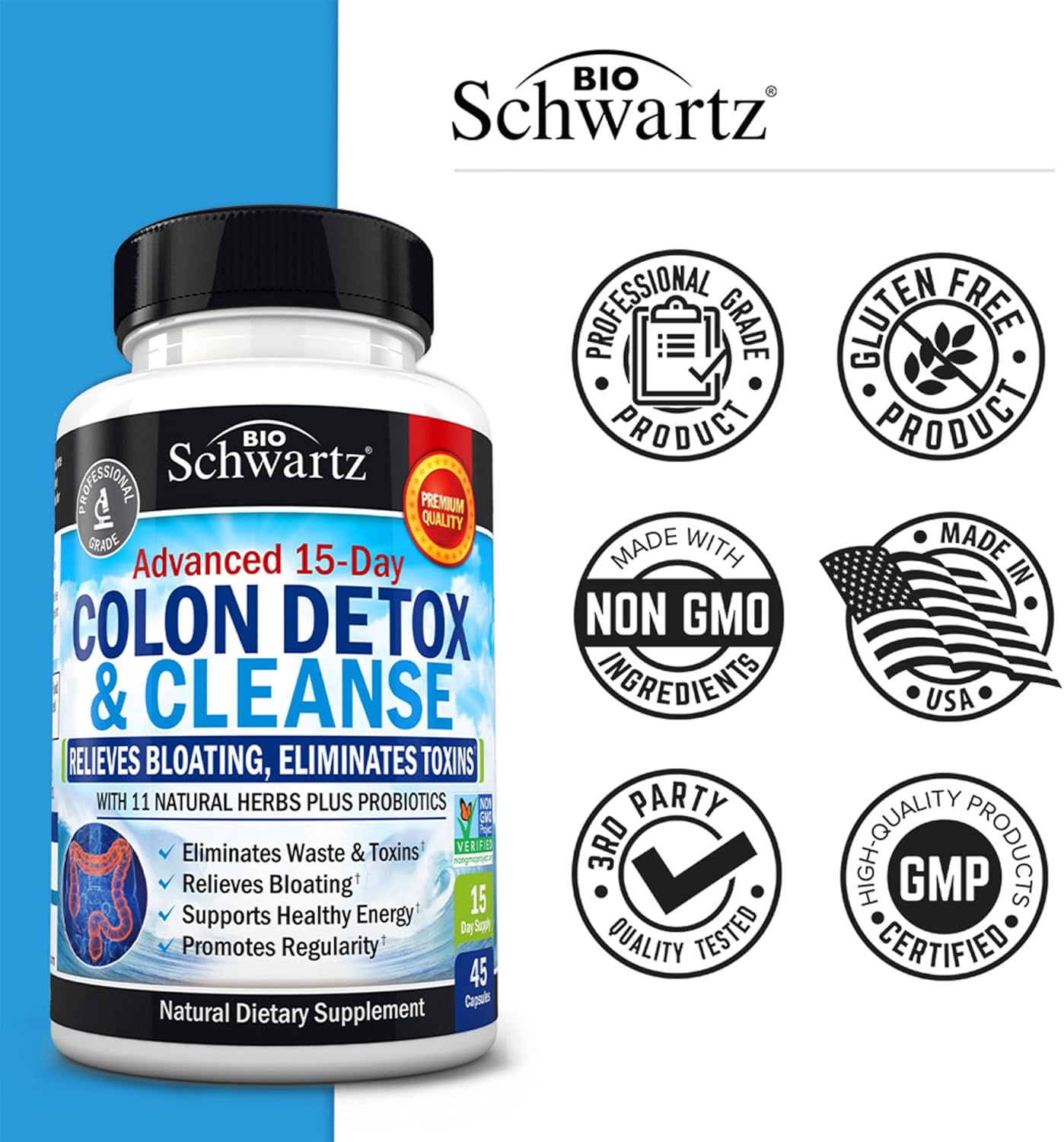 BioSchwartz Colon and Gut Cleanse with Hydrolyzed Collagen Peptides - 45 Day Supply