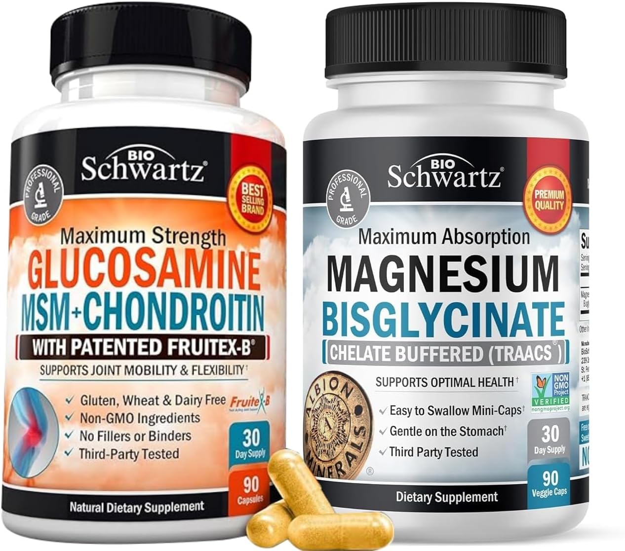 BioSchwartz High Absorption Magnesium Bisglycinate Capsules + Glucosamine Chondroitin MSM Joint Support Supplement