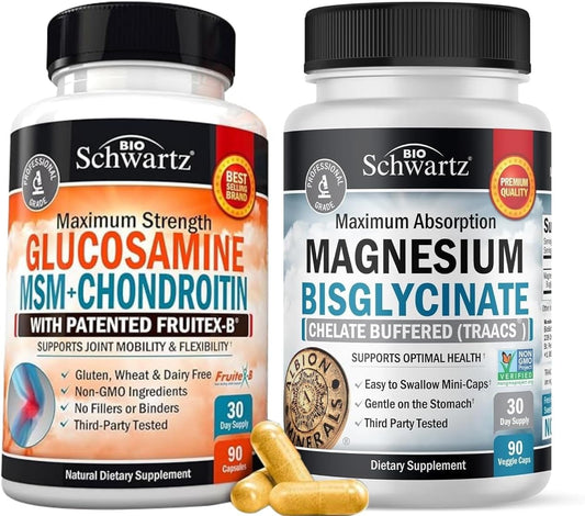 BioSchwartz High Absorption Magnesium Bisglycinate Capsules + Glucosamine Chondroitin MSM Joint Support Supplement