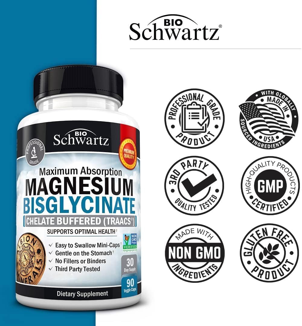 BioSchwartz High Absorption Magnesium Bisglycinate Capsules + Glucosamine Chondroitin MSM Joint Support Supplement