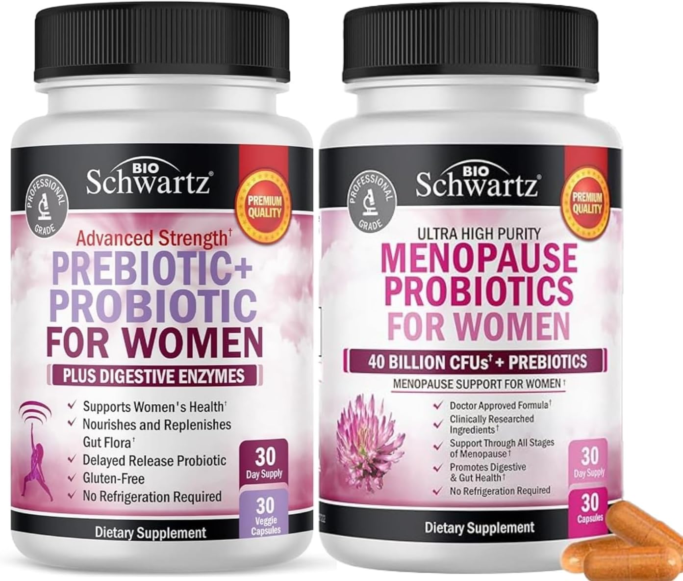 BioSchwartz Menopause Probiotic and Prebiotic Supplement for Women - Digestive Enzymes Included - 1 Month Supply