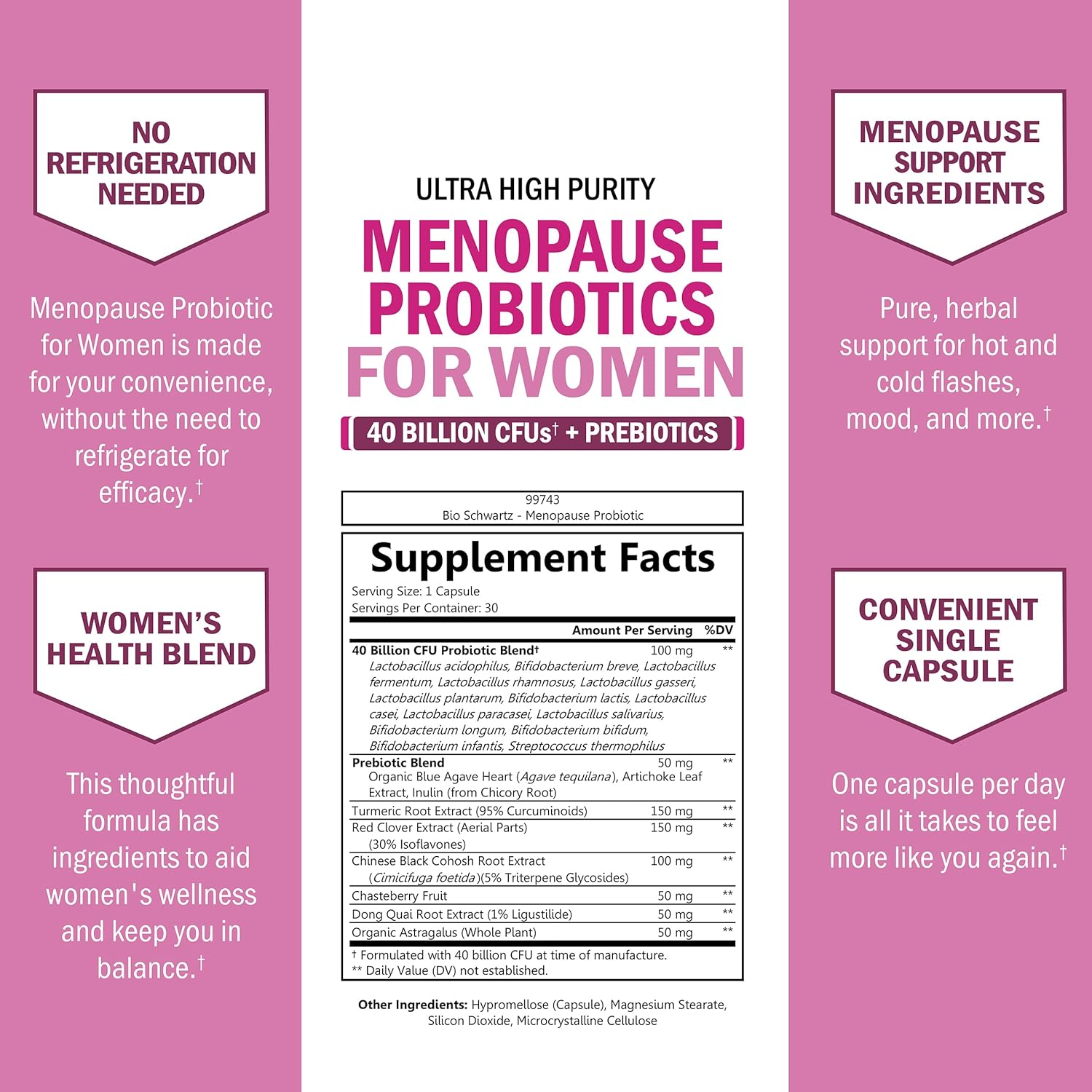 BioSchwartz Menopause Probiotic and Prebiotic Supplement for Women - Digestive Enzymes Included - 1 Month Supply