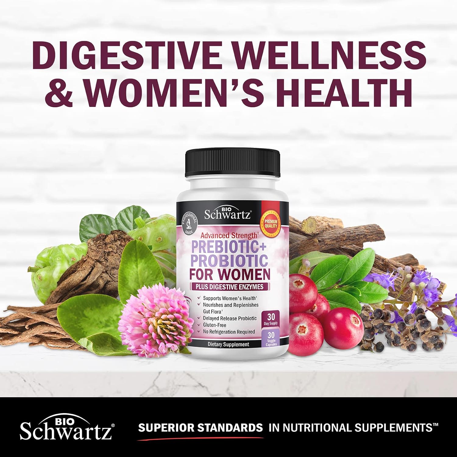 BioSchwartz Menopause Probiotic and Prebiotic Supplement for Women - Digestive Enzymes Included - 1 Month Supply